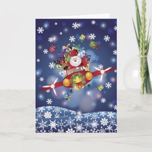 Santa Flying Antique Car Card (Front)