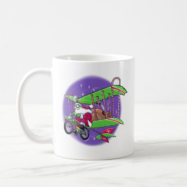 Santa Flying Bicycle Coffee Mug (Left)