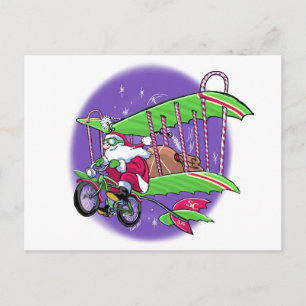 Santa flying bicycle postcard
