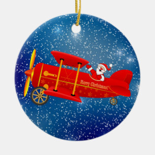 Santa Flying Biplane Ornament