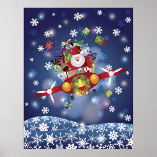 Santa Flying Classic Aeroplane Poster