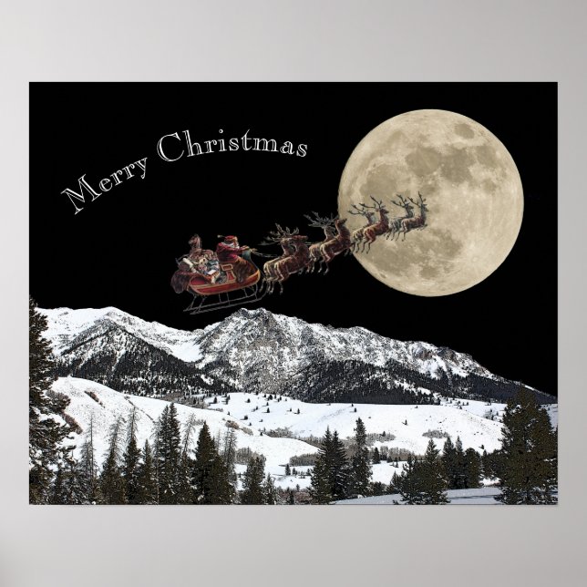 Santa flying high over the moon poster (Front)