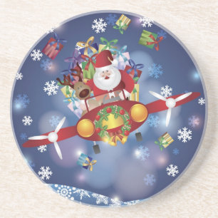 Santa Flying Old Aircraft Coaster