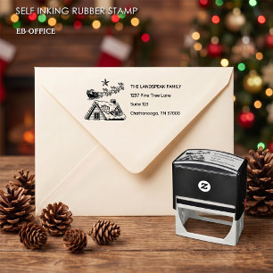 Santa Flying Over Snowy Roof Christmas Address Self-inking Stamp