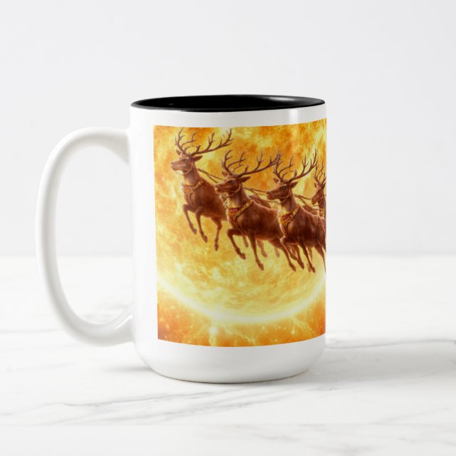 Santa Flys By A Sun Two-Tone Coffee Mug (Left)