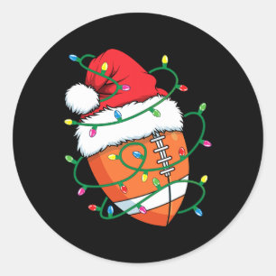 Santa Football Sports Ball Men Boys Christmas Xmas Classic Round Sticker