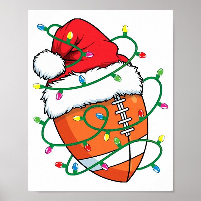Santa Football Sports Ball Men Boys Christmas Xmas Poster (Front)