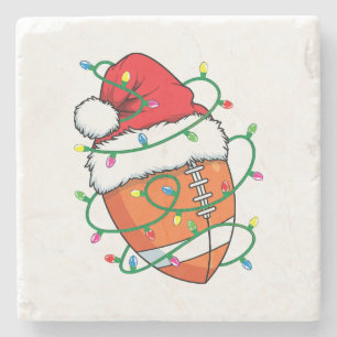 Santa Football Sports Ball Men Boys Christmas Xmas Stone Coaster