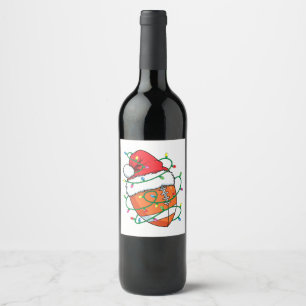 Santa Football Sports Ball Men Boys Christmas Xmas Wine Label