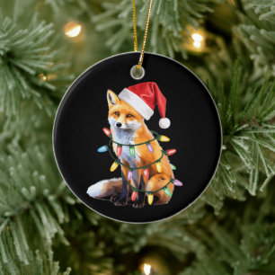 Santa Fox Christmas Light Fox Lover Christmas Gift Ceramic Ornament