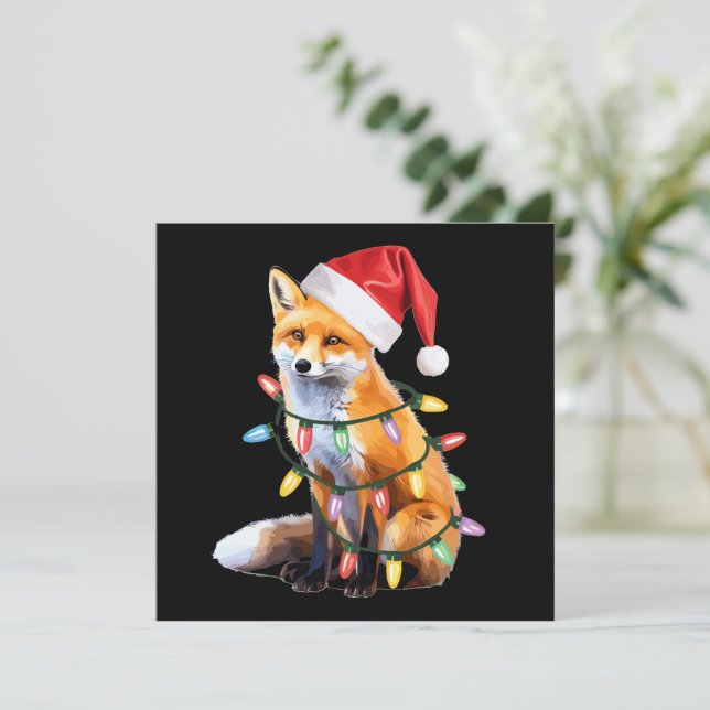 Santa Fox Christmas Light Fox Lover Christmas Gift Holiday Card (Standing Front)