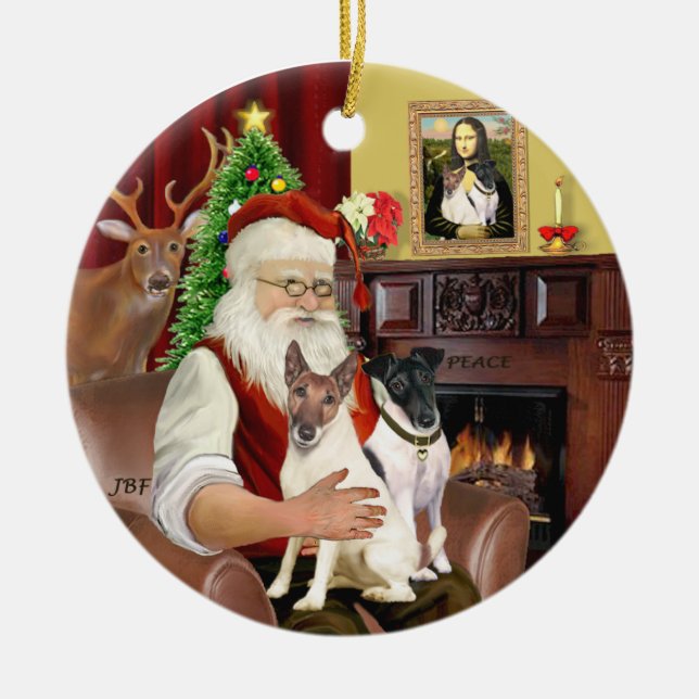 Santa - Fox Terriers (TWO-Smooth) Ceramic Ornament (Front)