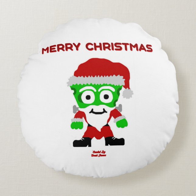 Santa FrankenCheese Round Throw Pillow (Front)