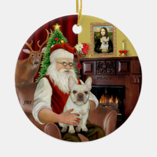 Santa-French Bulldog 1 Ceramic Ornament