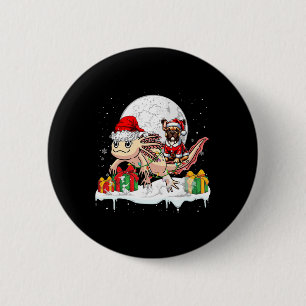 Santa French Bulldog Riding Axolotl Christmas Owne 6 Cm Round Badge