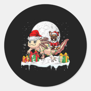 Santa French Bulldog Riding Axolotl Christmas Owne Classic Round Sticker