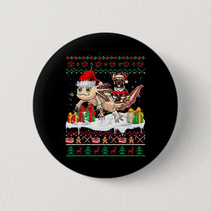 Santa French Bulldog Riding Axolotl Christmas Swea 6 Cm Round Badge