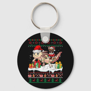Santa French Bulldog Riding Axolotl Christmas Swea Key Ring