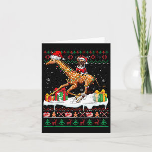 Santa French Bulldog Riding Giraffe Christmas Swea Card
