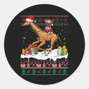 Santa French Bulldog Riding Giraffe Christmas Swea Classic Round Sticker