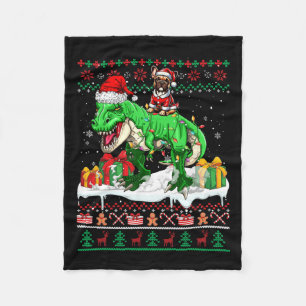 Santa French Bulldog Riding T-rex Christmas Sweate Fleece Blanket