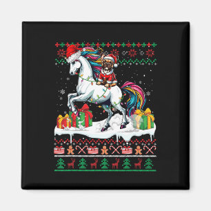 Santa French Bulldog Riding Unicorn Christmas Swea Magnet