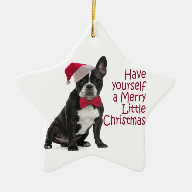 Santa Frenchie Christmas Ornament (Front)