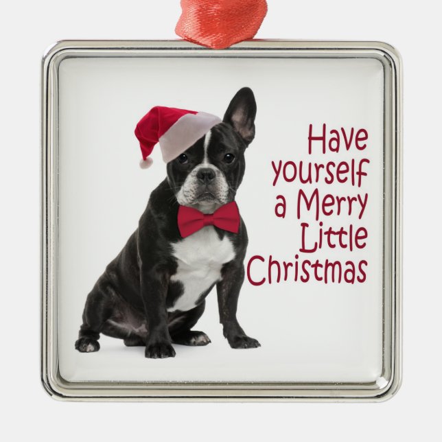 Santa Frenchie Christmas Ornament (Front)