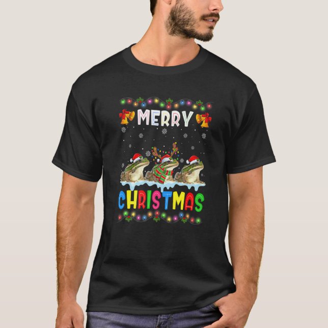Santa Frog Animals Merry Christmas Pajama T-Shirt (Front)