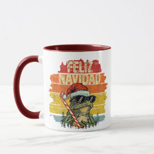 Santa Frog Feliz Navidad Mug - Vintage Sunset