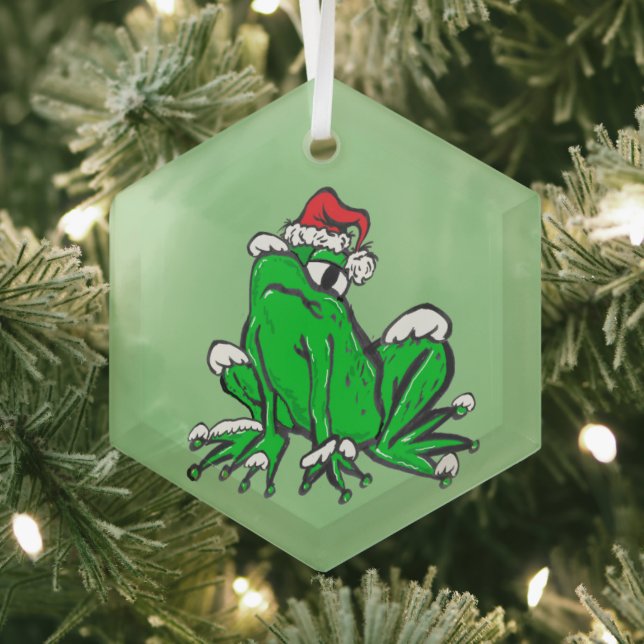 Santa Frog Glass Ornament (Insitu)