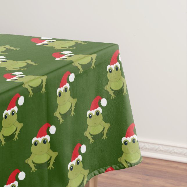 Santa Frog Green Christmas Tablecloth (In Situ)