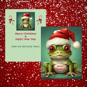 Santa Frog Whimsical Green Amphibian Christmas Holiday Card