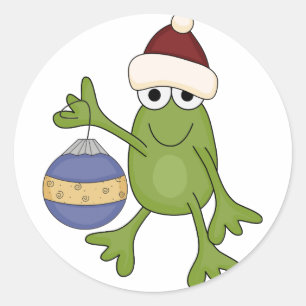 Santa Frog with Ornament Tshirts and Gifts Classic Round Sticker