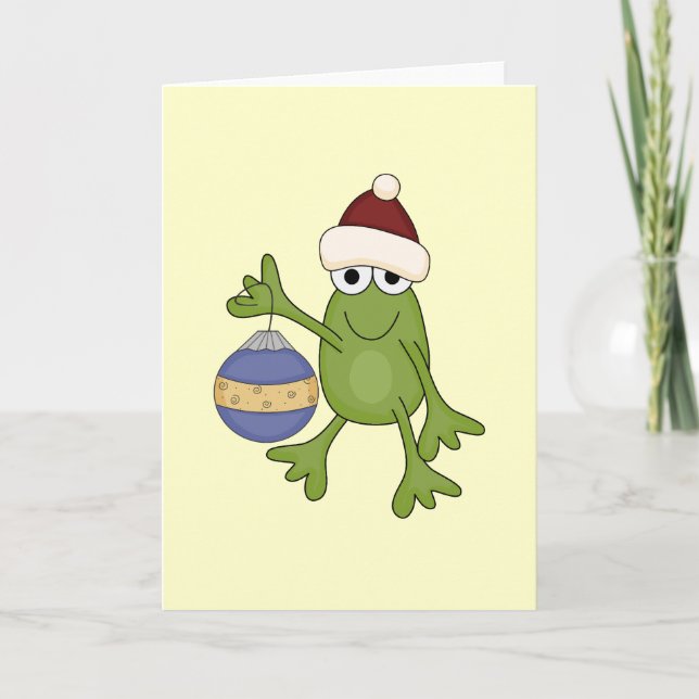 Santa Frog with Ornament Tshirts and Gifts Holiday Card (Front)