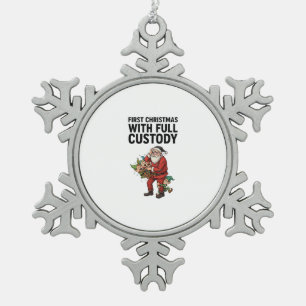 Santa Full Custody Elves Holiday Funny Christmas Snowflake Pewter Christmas Ornament