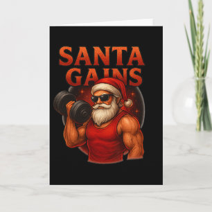 Santa Gains Funny Christmas Workout Design Card