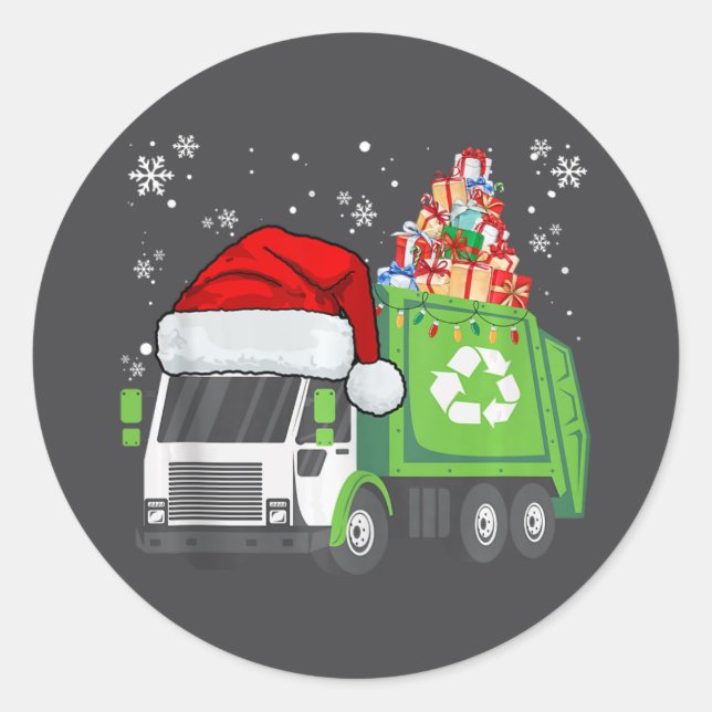 Santa Garbage Truck Carrying Christmas Family Matc Classic Round Sticker (Front)