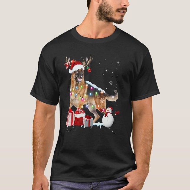 Santa German Shepherd Reindeer Christmas Lights  X T-Shirt (Front)