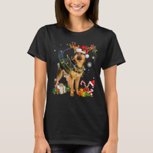 Santa German Shepherd Reindeer Light Christmas T-Shirt