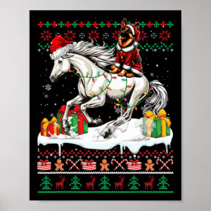Santa German Shepherd Riding Horse Christmas Sweat Poster