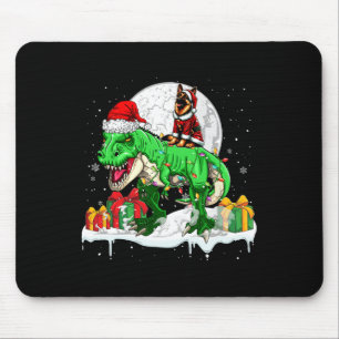 Santa German Shepherd Riding T-rex Christmas Owner Mouse Pad