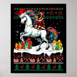 Santa German Shepherd Riding Unicorn Christmas Swe Poster
