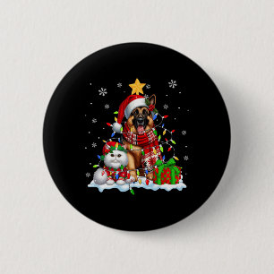 Santa German Shepherd With Elf Cat Christmas Light 6 Cm Round Badge