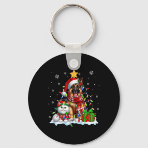 Santa German Shepherd With Elf Cat Christmas Light Key Ring