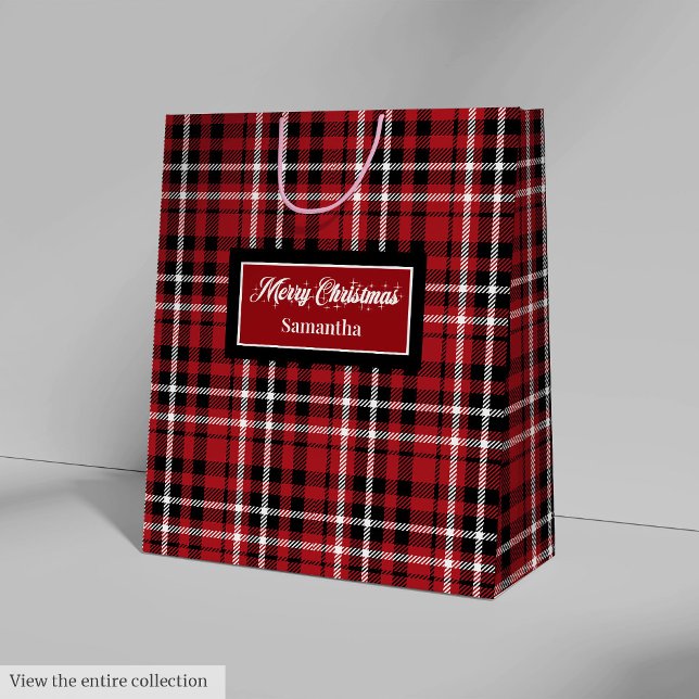 Santa Gift Bags Red Black Plaid Personalised Wrap (Santa Gift Bags Red Black Plaid Personalized Wrap)