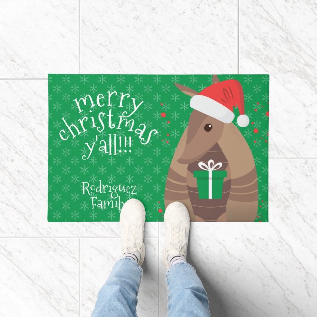 Santa Gift Giving Armadillo Texas Doormat (Indoor)