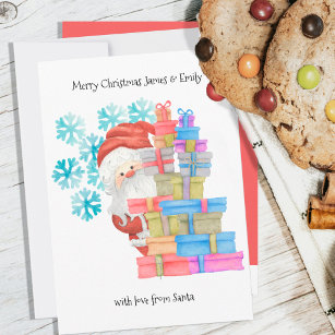Santa Gifts and Snowflakes Cute Personalised Kids Holiday Card