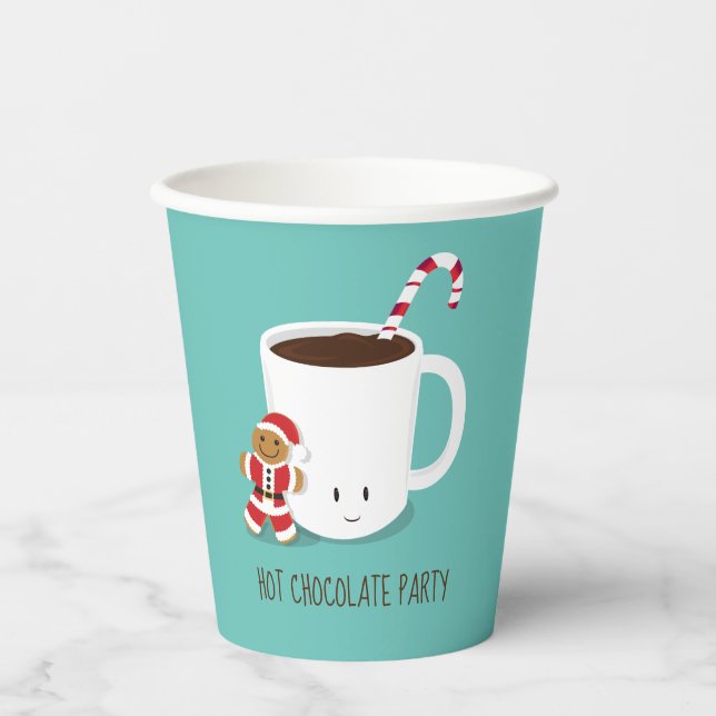 Santa Gingerbread Christmas Hot Chocolate Party Paper Cups (Front)