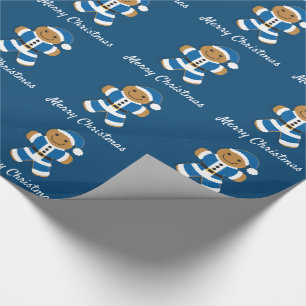 Santa Gingerbread Man Blue   Wrapping Paper